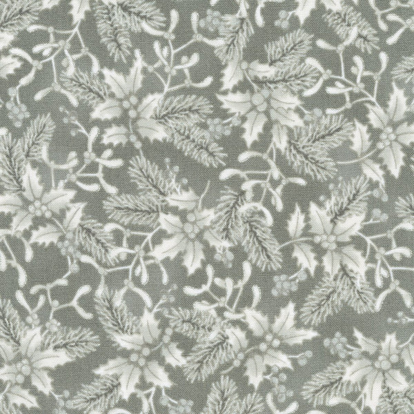 Kaufman Holiday Flourish: Festive Finery - Taupe Colorstory 22290 183 Pewter Holly By The Yard