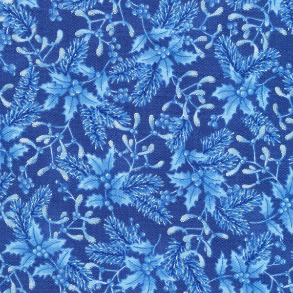 Kaufman Holiday Flourish: Festive Finery - Blue Colorstory 22290 4 Blue Holly By The Yard