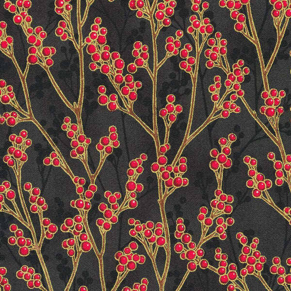 Kaufman Holiday Flourish: Festive Finery - Holiday Colorstory 22291 2 Black Berry Sprigs By The Yard