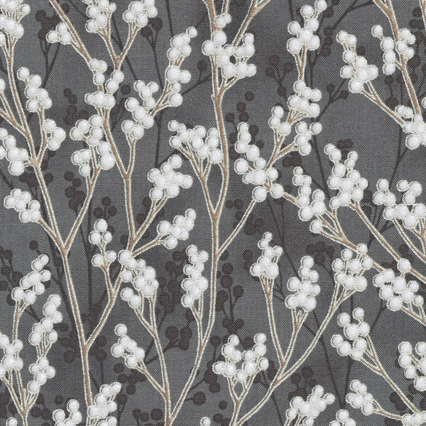 Kaufman Holiday Flourish: Festive Finery - Taupe Colorstory 22291 305 Graphite Berry Sprigs By The Yard