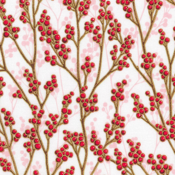 Kaufman Holiday Flourish: Festive Finery - Holiday Colorstory 22291 478 Candy Cane Berry Sprigs By The Yard