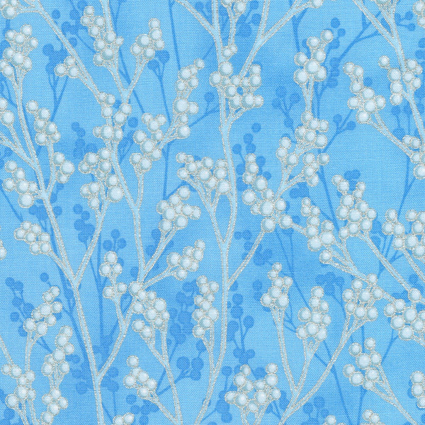 Kaufman Holiday Flourish: Festive Finery - Blue Colorstory 22291 63 Sky Berry Sprigs By The Yard