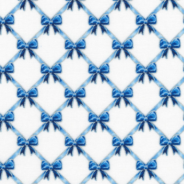 Kaufman Holiday Flourish: Festive Finery - Blue Colorstory 22292 75 Delft Bows By The Yard