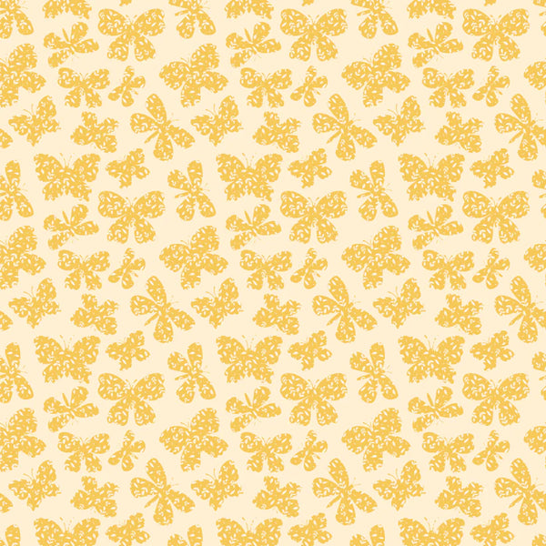 Poppie Cotton Painted Blossoms PB24654 Scattered Butterflies Yellow By The Yard