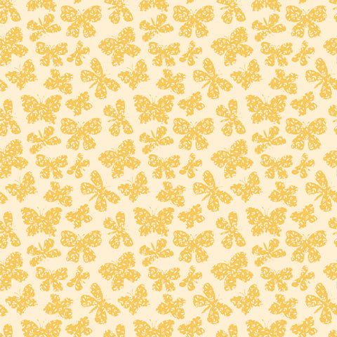 Poppie Cotton Painted Blossoms PB24654 Scattered Butterflies Yellow By The Yard