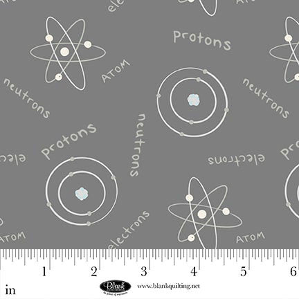 Blank Quilting Science Lab 3840 95 Dark Gray Electrons, Protons & Neutrons By The Yard