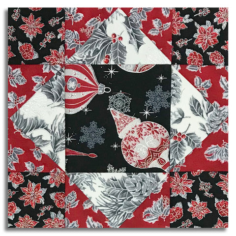 Jordan Fabrics Pre-Cut 12 Block King's Crown Quilt Kit - Christmas Blossom - Silver
