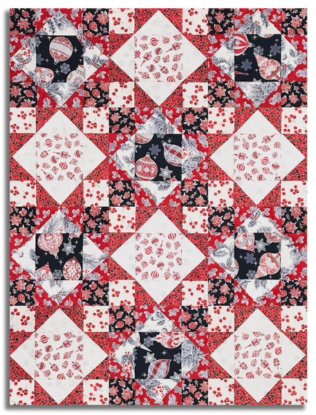 Jordan Fabrics Pre-Cut 12 Block King's Crown Quilt Kit - Christmas Blossom - Silver