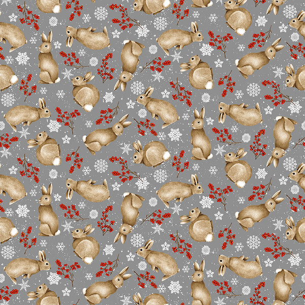 Henry Glass & Co. Snow Crew 1293 90 Gray Tossed Bunnies By The Yard