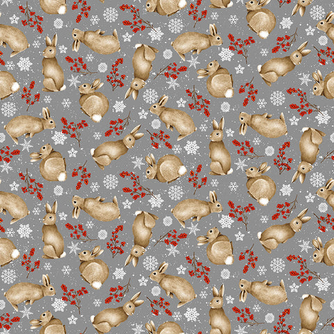 Henry Glass & Co. Snow Crew 1293 90 Gray Tossed Bunnies By The Yard