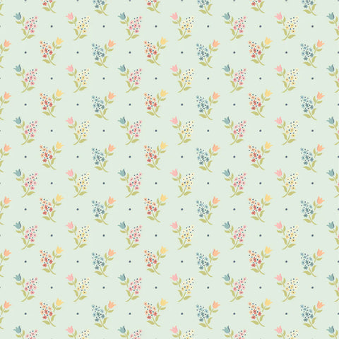 Poppie Cotton Wildwood Dwellings WW25113 Sprigs & Tulips Light Teal By The Yard