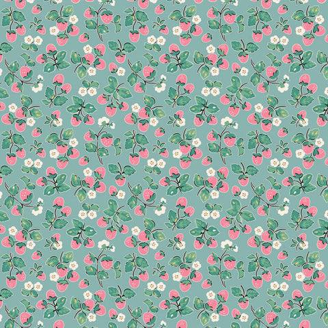 Poppie Cotton Home Sweet Home VR24455 Strawberry Cake Blue By The Yard