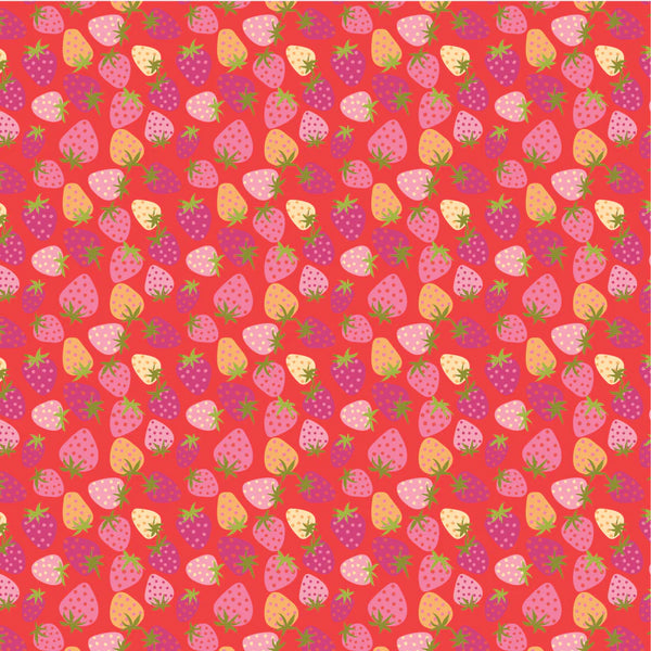 Poppie Cotton Calico Cowgirls CW24808 Strawberry Pie Red By The Yard