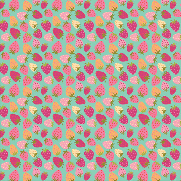 Poppie Cotton Calico Cowgirls CW24807 Strawberry Pie Teal By The Yard