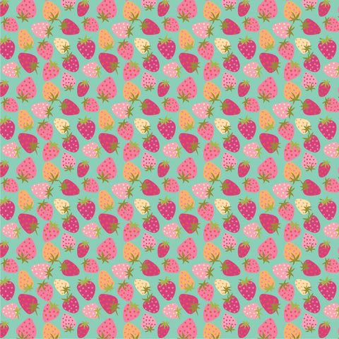 Poppie Cotton Calico Cowgirls CW24807 Strawberry Pie Teal By The Yard