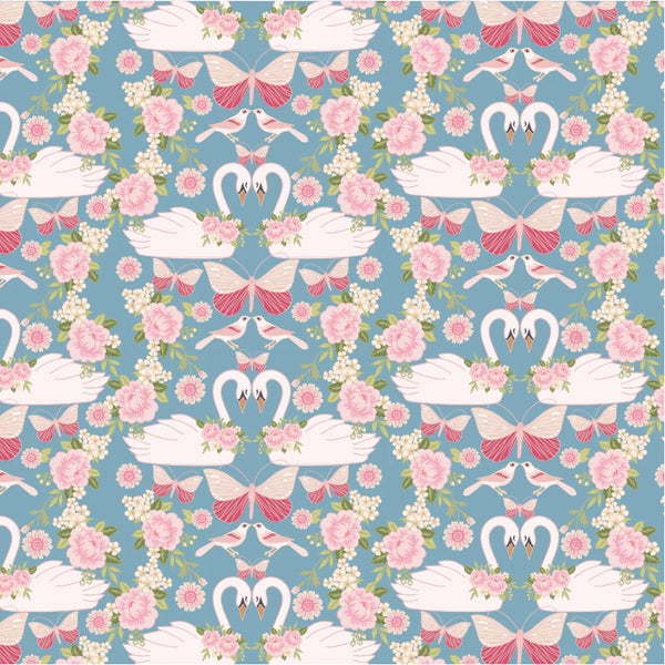 Poppie Cotton Stolen Moments SM25311 Swan Song Bleu By The Yard