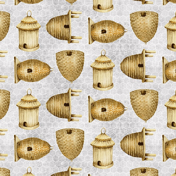 Henry Glass & Co. Sweet Bees 1764 93 Gray Bee Hive Allover By The Yard