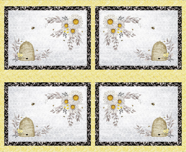 Henry Glass & Co. Sweet Bees 1775P 39 Multi Four Placemat Rectangles 36" PANEL By The PANEL (Not Strictly By The Yard)