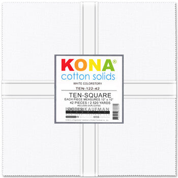 Kaufman Kona Pre-Cuts 42 Piece 10" Squares Layer Cake 122 42 - White
