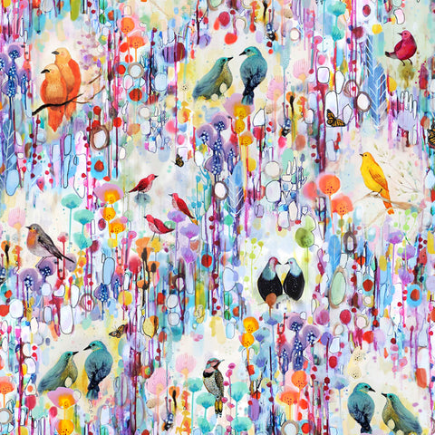 P&B Textiles Tree Of Life 6378 MU Multi Birds In Nature By The Yard