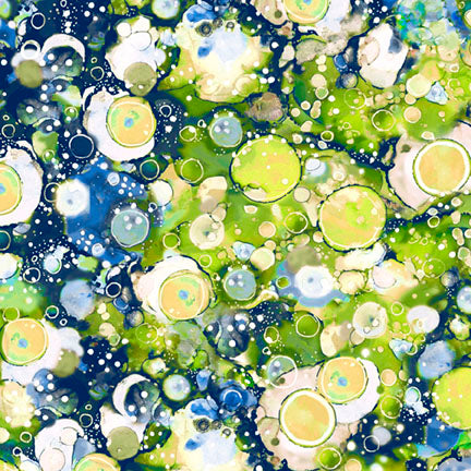 P&B Textiles Tree Of Life 6379 GB Green Blue Abstract Allover By The Yard