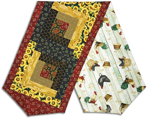 Henry Glass & Co. Pre-Cut Log Cabin Table Runner Kit - Chicken Shack - SUNFLOWERS