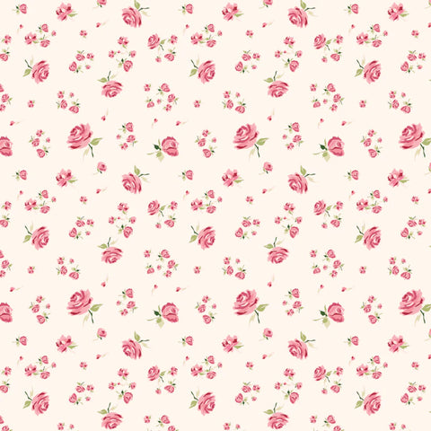 Poppie Cotton Stolen Moments SM25313 Tossed Roses Blanc By The Yard