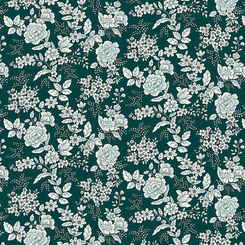 Henry Glass & Co. Tranquility 826 77 Teal Floral By The Yard