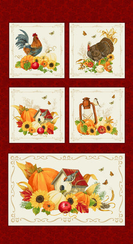 Henry Glass & Co. Turkey Talk 744P 83 Burgundy Multi 5 Block 24" PANEL By The PANEL (Not Strictly By The Yard)