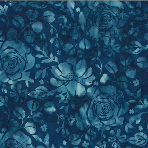 Hoffman Bali Batik V2533 7 Blau Große Gemischte Blumen Meterware