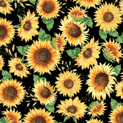 Hoffman Metallic - Fall Blooms V5184 4G Black/Gold Large Sunflowers By The Yard