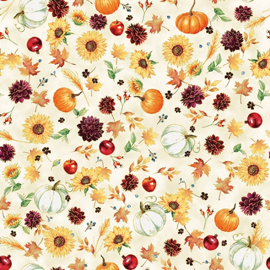 Hoffman Metallic - Fall Blooms V5186 33G Cream/Gold Autumn By The Yard