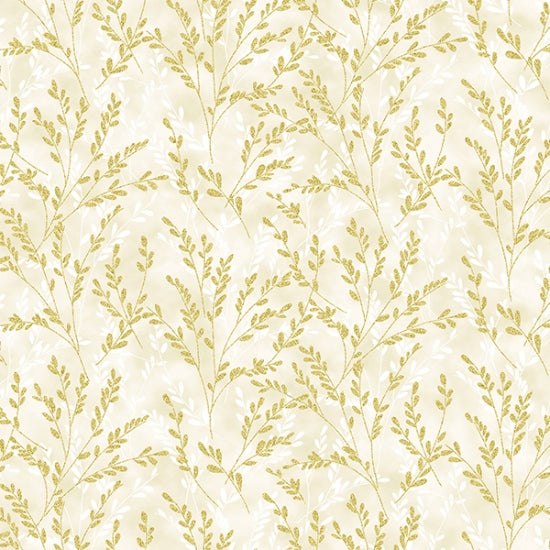 Hoffman Metallic - Fall Blooms V5188 33G Cream/Gold Sprigs By The Yard