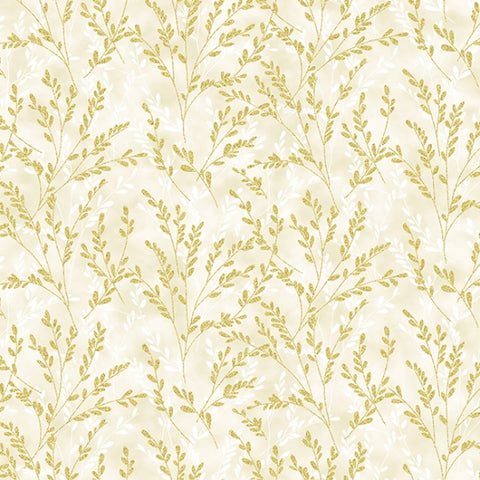 Hoffman Metallic - Fall Blooms V5188 33G Cream/Gold Sprigs By The Yard