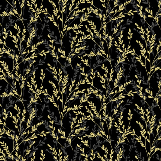 Hoffman Metallic - Fall Blooms V5188 4G Black/Gold Sprigs By The Yard