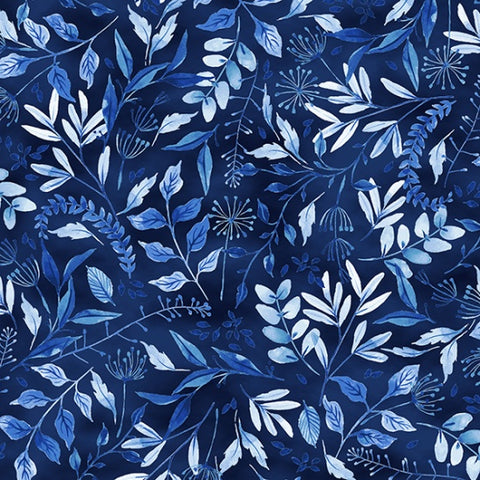 Hoffman Bountiful & Blue V5236 19 Navy Tossed Foliage By The Yard