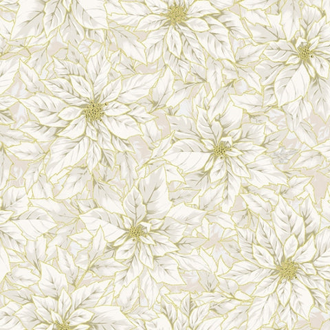 Hoffman Metallic - Holiday Elegance V7172 20G Natural/Gold Packed Poinsettias By The Yard