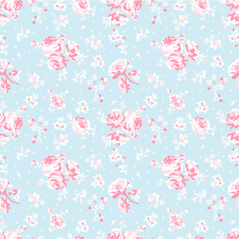 Poppie Cotton Elise EE25504 Vintage Rose Sky Blue By The Yard