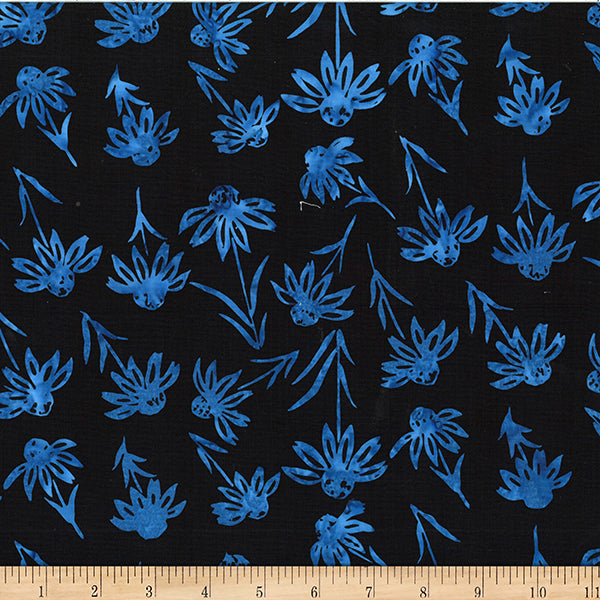 Hoffman Batik W2577 215 Black Blue Echinacea By The Yard