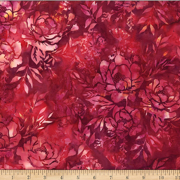 Hoffman Batik W2578 114 Geranium Mixed Floral Leaves By The Yard