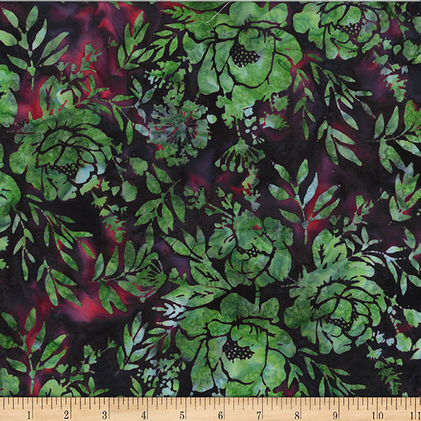 Hoffman Batik W2578 129 Mistletoe Mixed Floral/Leaves By The Yard