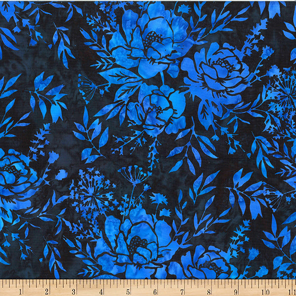 Hoffman Batik W2578 17 Cobalt Mixed Floral Leaves By The Yard