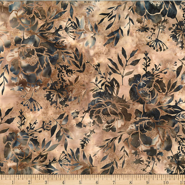 Hoffman Batik W2578 179 Toast Mixed Floral Leaves By The Yard