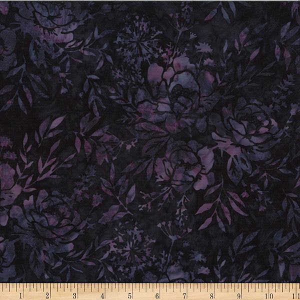 Hoffman Batik W2578 46 Plum Mixed Floral Leaves By The Yard