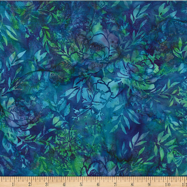 Hoffman Batik W2578 73 Ocean Mixed Floral Leaves By The Yard