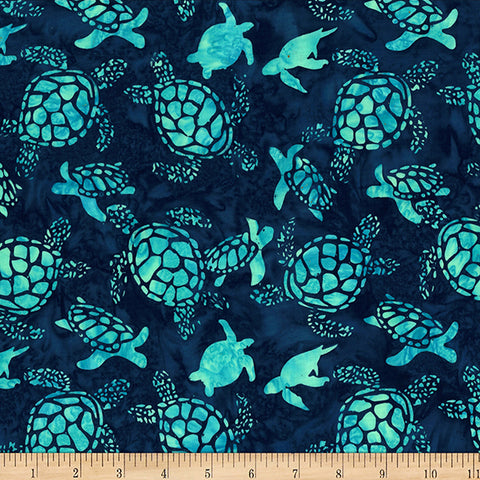 Hoffman Bali Batik Tropical Treasures W2602 703 Deep Teal Turtles By The Yard