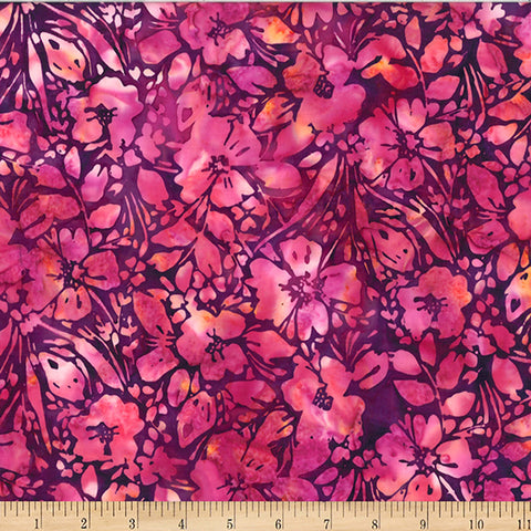 Hoffman Bali Batik W2606 143 Ruby Painted Floral PRE-CUT 1/2 YARD