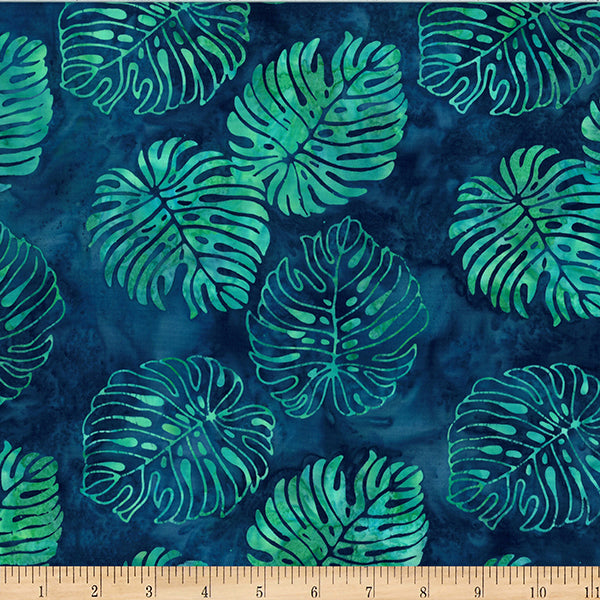 Hoffman Bali Batik W2610 703 Deep Teal Monstera Leaf PRE-CUT 1/2 YARD