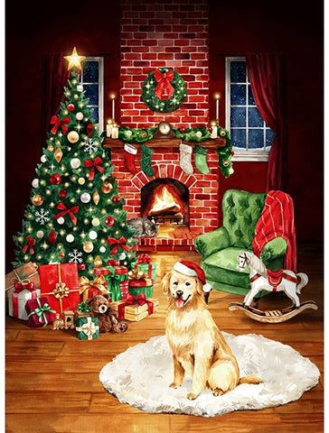 Hoffman Spectrum Print - Furever Cheerful W5381 161 - Christmas Fireplace 32" PANEL By The PANEL (Not By The Yard)