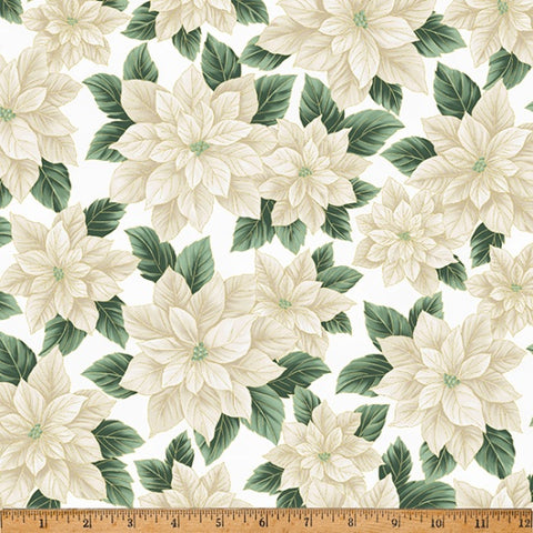 Hoffman Metallic - Christmas Splendor W7777 22G Ivory/Gold Packed Poinsettia By The Yard